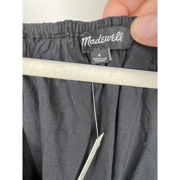 Madewell Black V-Neck Balloon-Sleeve Maxi Dress Size 6 Cinched Waist Pockets NWT - Picture 4 of 9